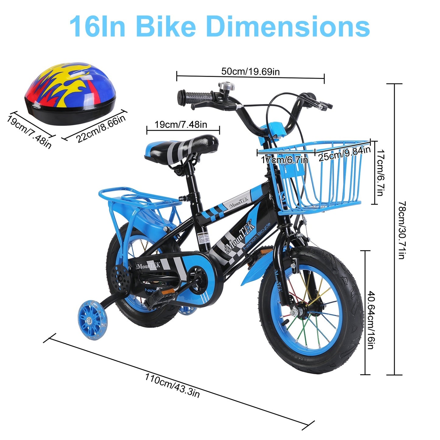 1Set 16In Kids Bike With Training Wheels Children Bicycle With Helmet Basket Rear Seat Chain Guard For Boys Aged 4 To 7 Years Old