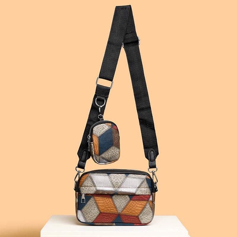 Retro Fashion Stitching Contrast Color Small Square Bag