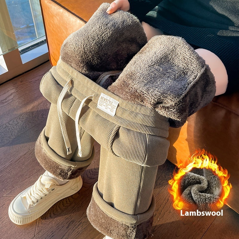 Chenille Fleece-lined Thickening Wide Leg Pants Women's Autumn And Winter