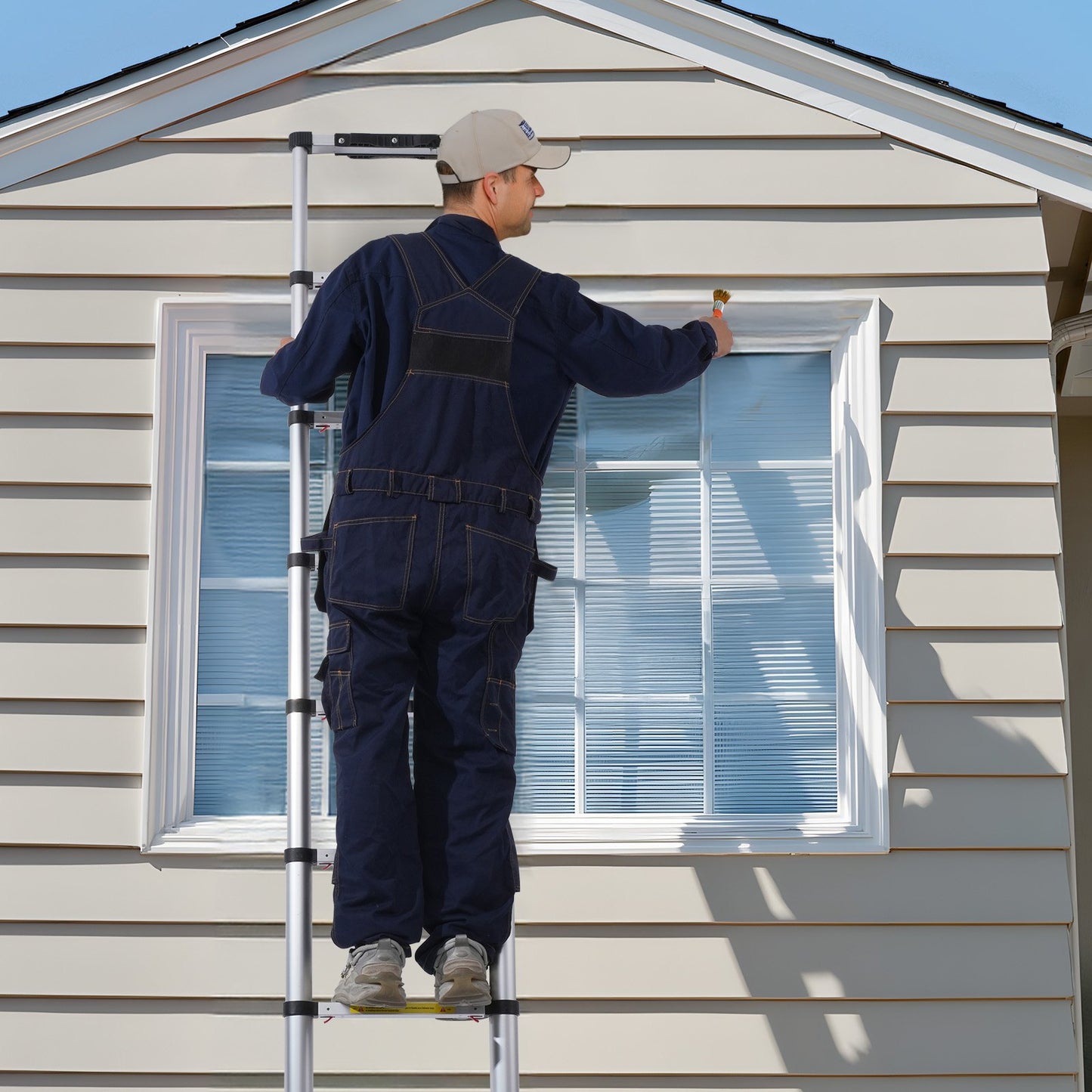 VEVOR Telescoping Extension Ladder 8.5FT One-button Retraction 375 LBS Capacity