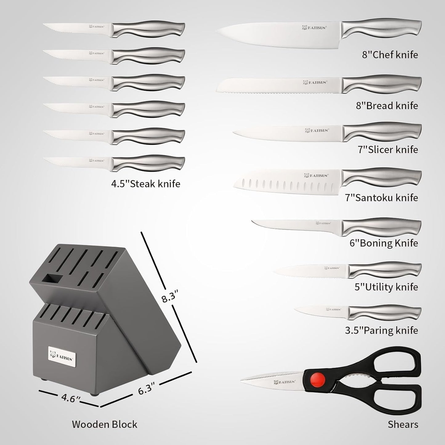 Kitchen Knife Set, 15 Pieces Knife Set With Block, Knives Set For Kitchen, Silver Hollow Ergonomic Handle For Chef Knife Set, Kitchen Shears,Black Knife Block Set