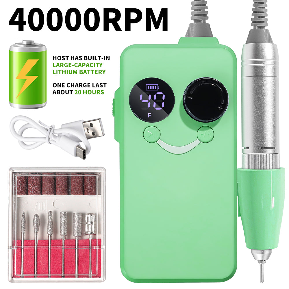 40000RPM Nail Drill Professional Cordless Electric Nail Drill Machine Rechargeable Portable Acrylic Gel Grinder Tools With 6 Bits And Sanding Bands For Manicure Pedicure Carve Polish