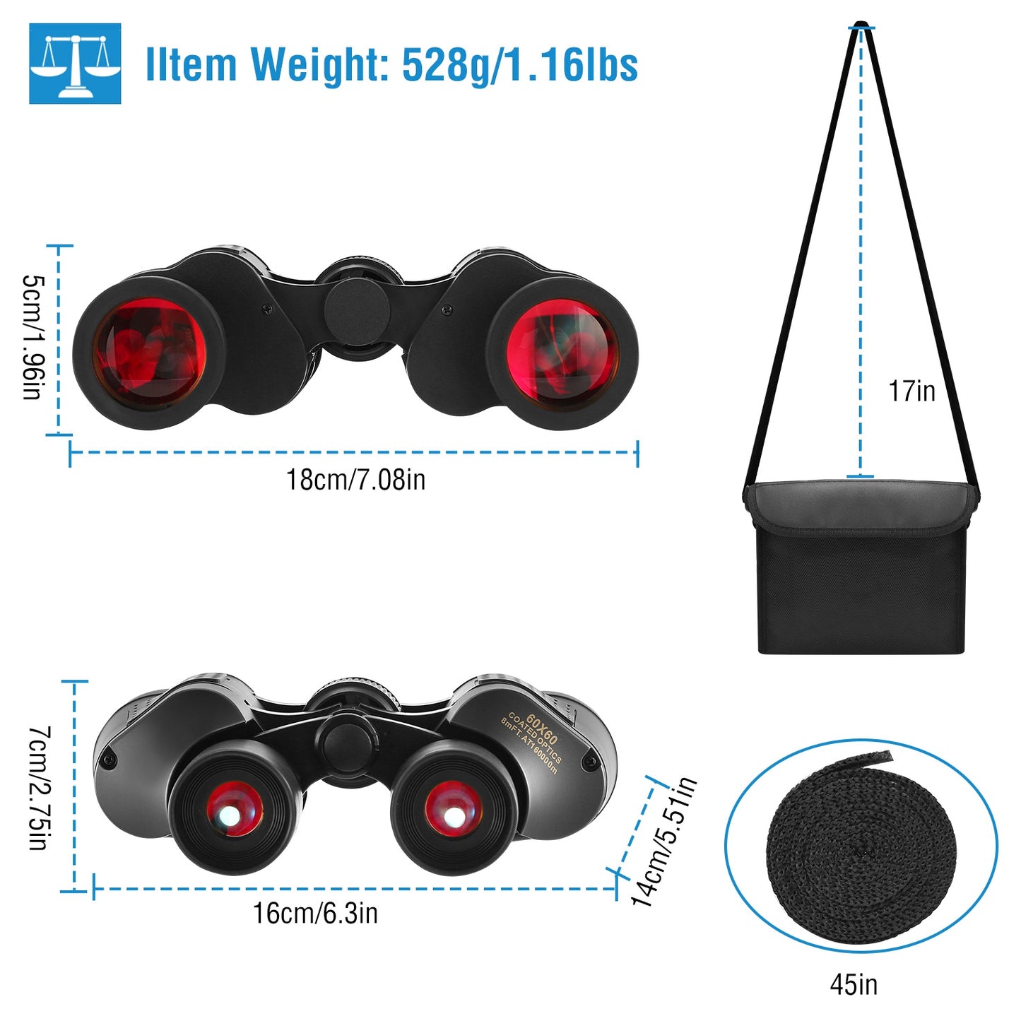 Portable HD Binoculars With FMC Lens Low Light Night Vision Telescope For Bird Watching Hunting Sports Events Concerts Adventure With Shoulder Strap Bag