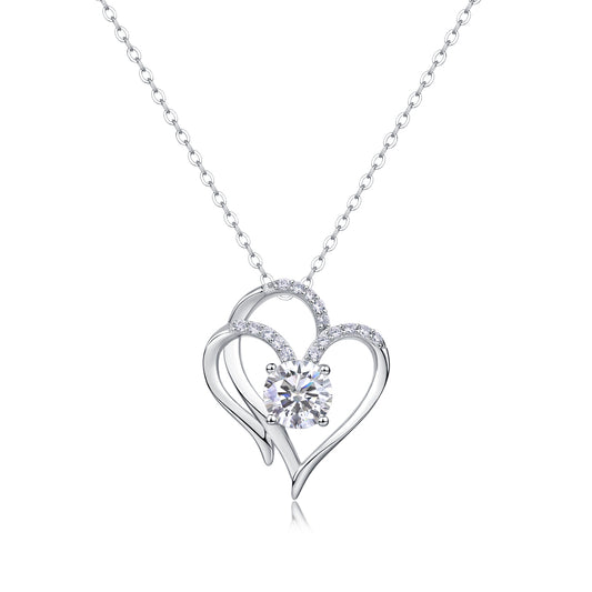 1Heart To Heart Connected Luxury Fashion Diamond Pendant Necklace Set With Mosan Diamond Silver Ornaments Prohibit TikTok sales