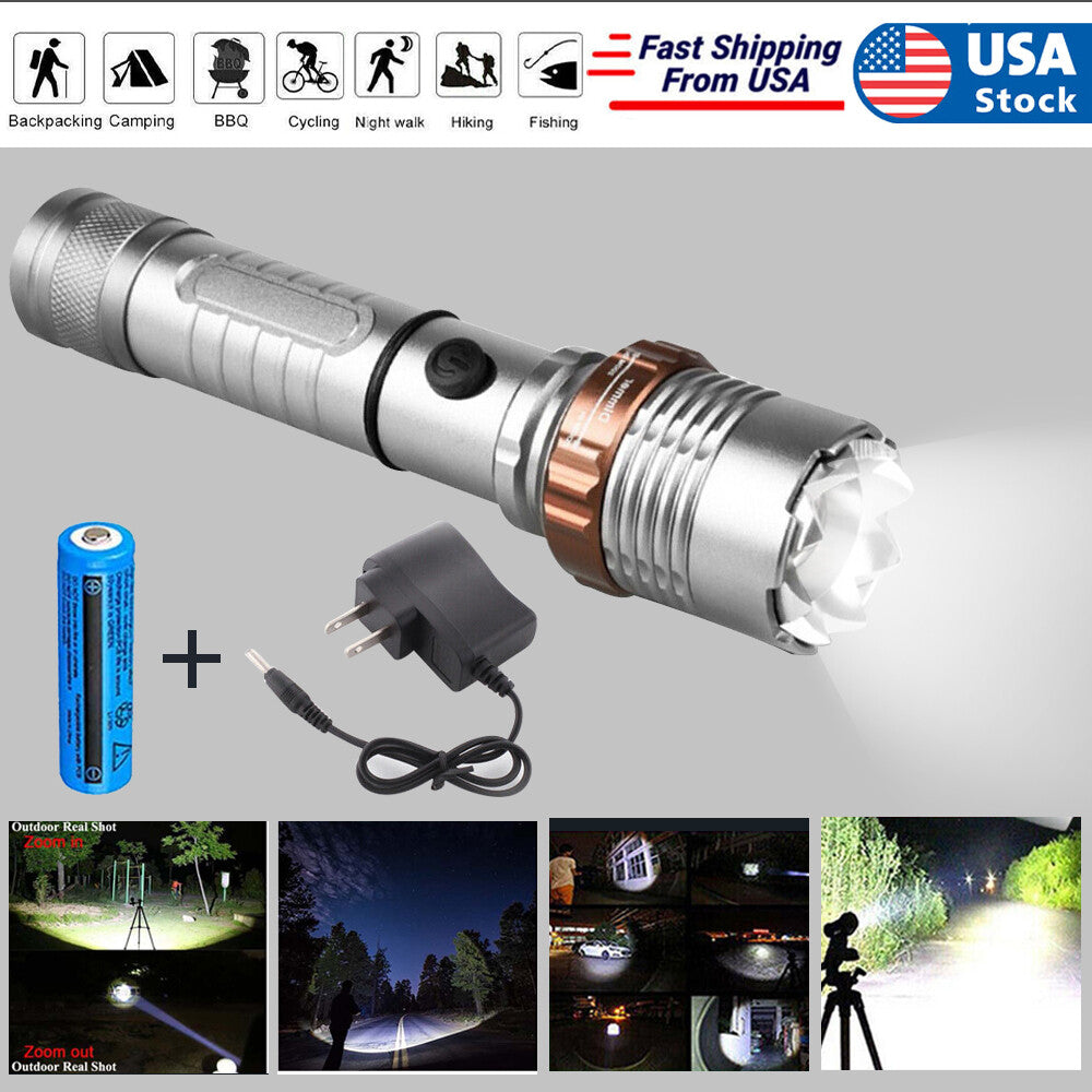 LED Flashlight Rechargeable Work Light Super Bright Torch Emergency Light Escape Hammer