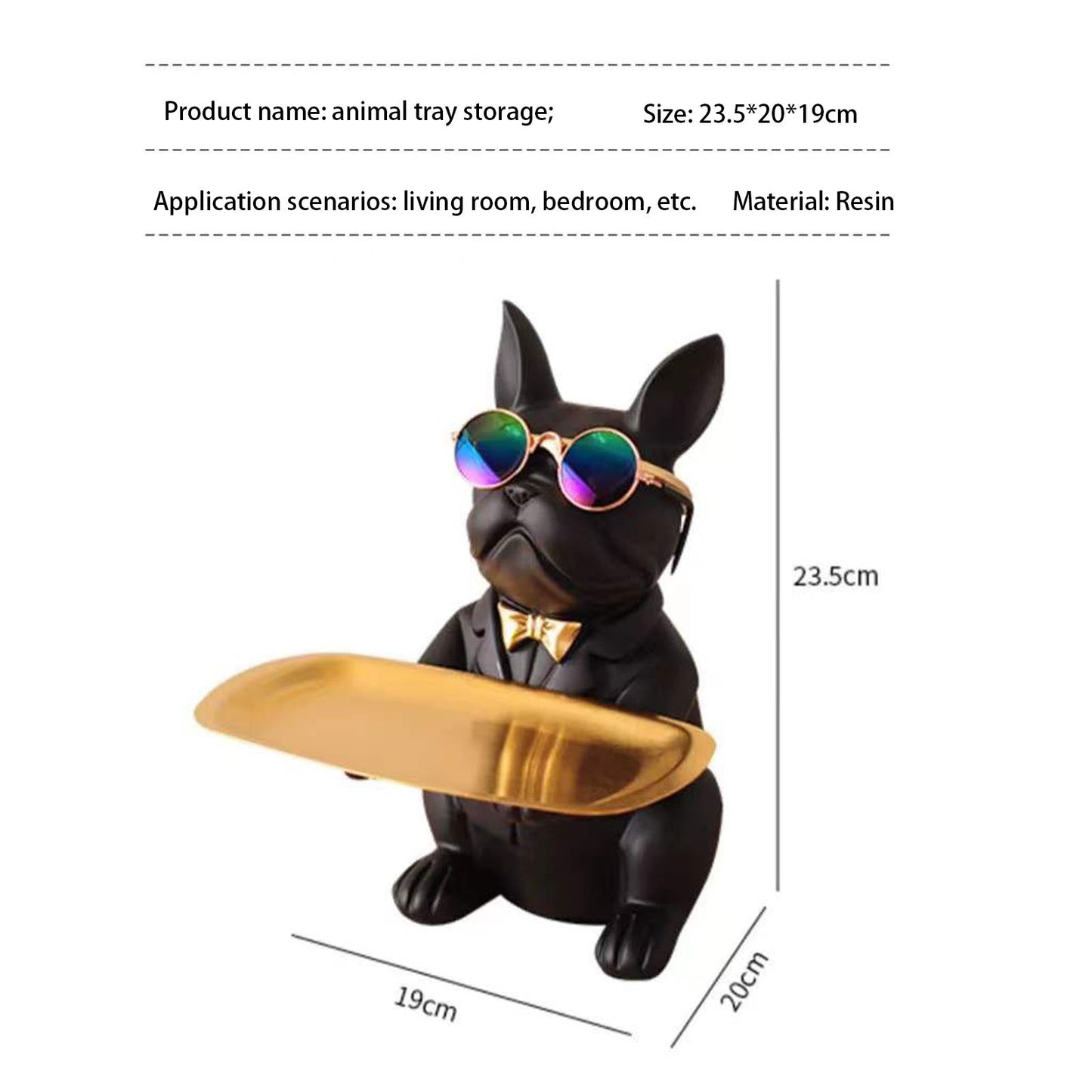 French Bulldog Statue Home Decoration, Cute Dog Statue With Tray, French Bulldog Accessory Gift, Black Or Brown Sculpture Home Decor Tray Black