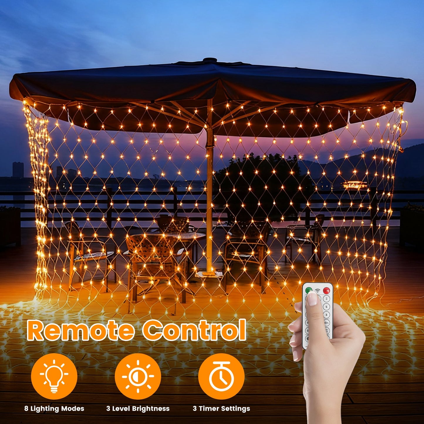 9.84x6.56FT 192LED Solar Christmas Net Lights Outdoor Bush Lights Dimmable IP44 Waterproof With 8 Modes Remote Timer Memory Function For Holiday Party Wedding Patio Garden