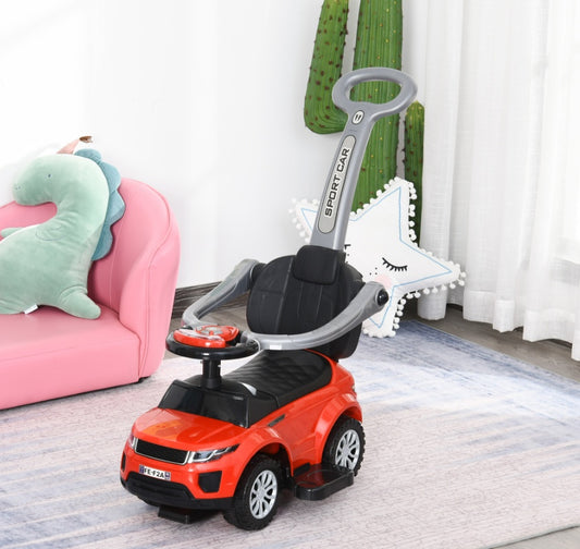 Kids 3 In 1 Push Car Ride-On Stroller Sliding Walking Toy With Horn Music Light Secure Bar For Boys Girls 1-3 Years Old Red
