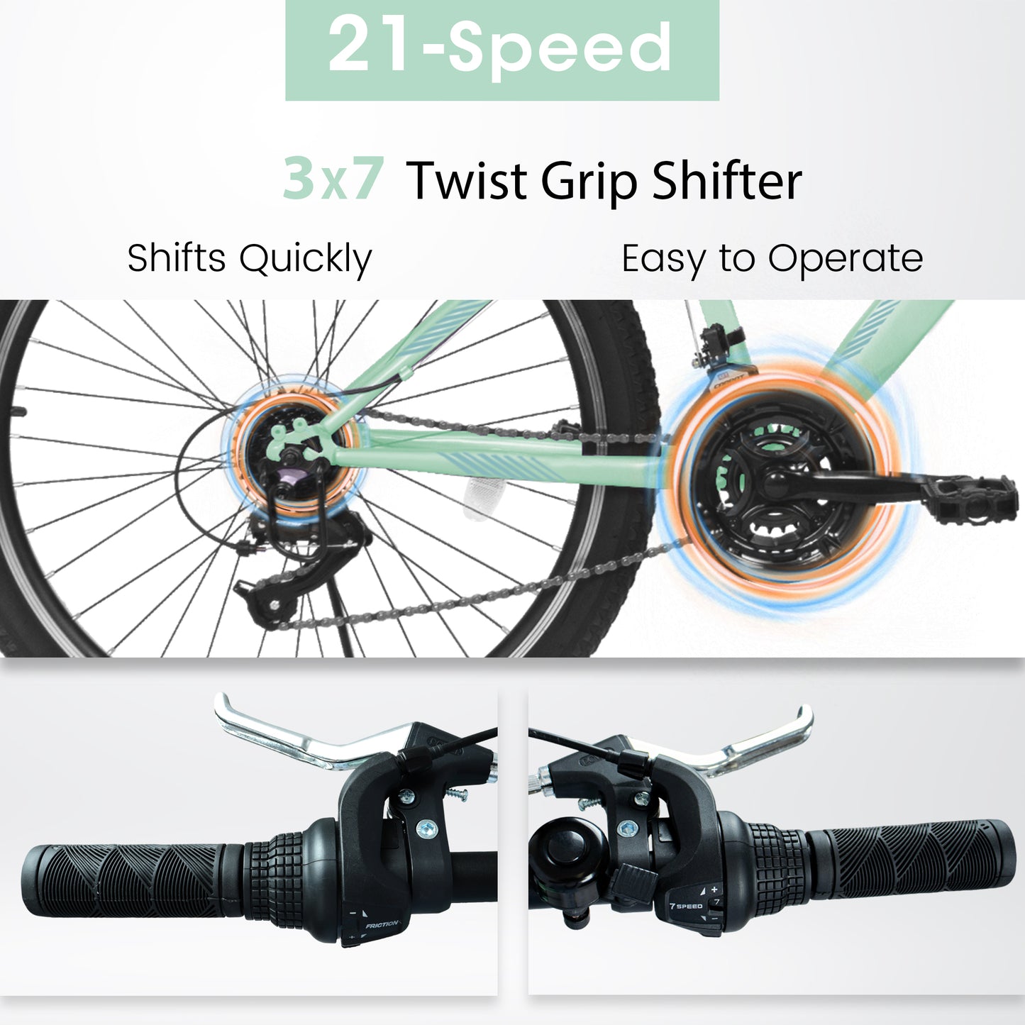 A26208D Mountain Bike 24 26 Inch, High-Density Carbon Steel Frame, 21 Speed, Front Suspension, Dual V-Brakes, Pre-Assembled For Men Women Teens