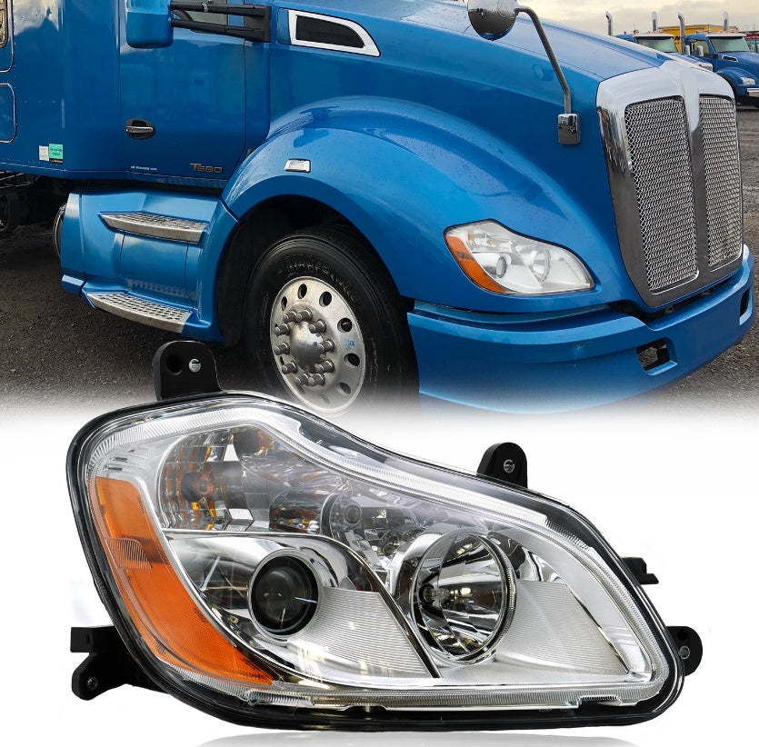 2013-2021, KENWORTH-T680 Front Headlight Assembly, American Version, Halogen, Including Bulb,
