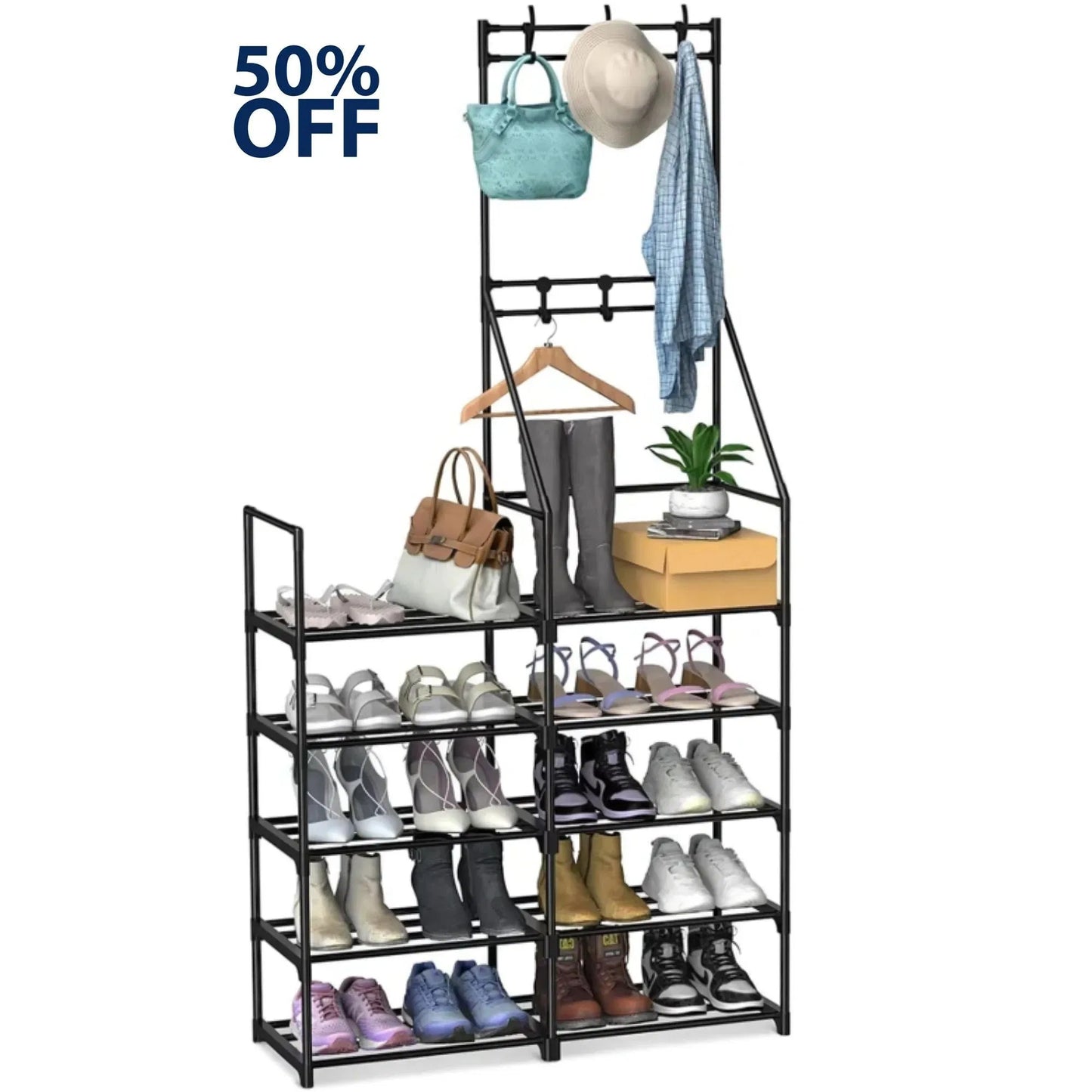 5-Tier Shoe Rack Shoe Storage Organizer, Freestanding Coat And Shoe Rack, 25-30 Pairs Shoe Shelf For Entryway Closet