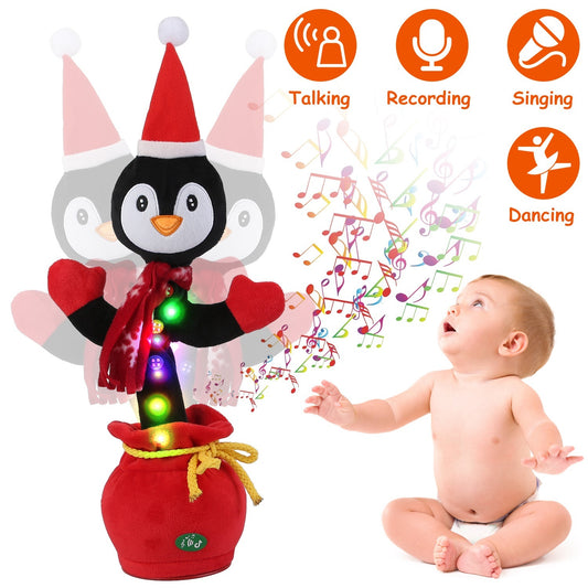 1Pc Penguin Or Elk Kid Electric Dance Toy Christmas Elk Snowman Senior Penguin Plush Toy Interactive Sing Song Whirling Mimicking Recording Light Up Toy