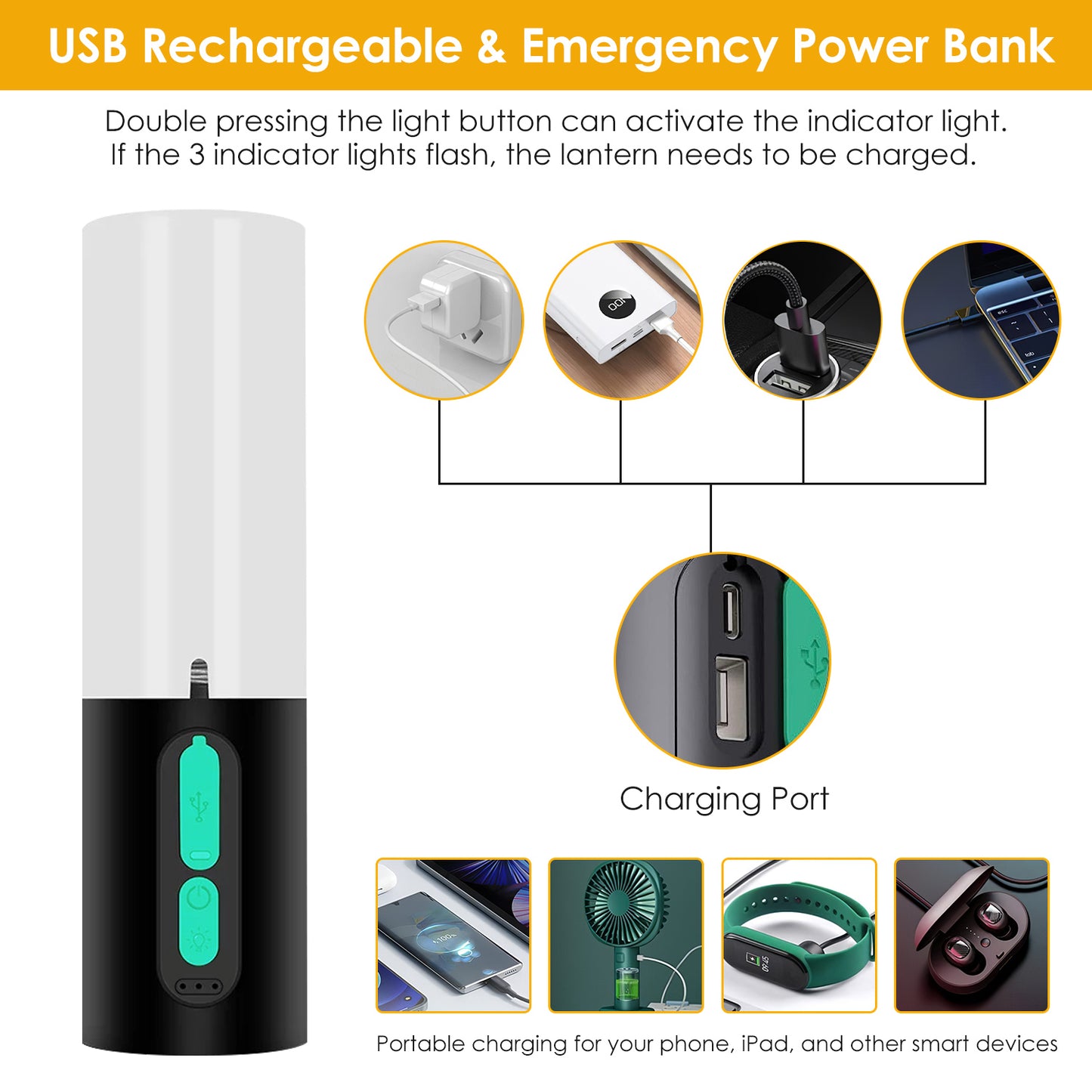 1Pc 4 In 1 Rechargeable Camping String Light IP44 Waterproof Camping Lantern With 33Ft String Light 7 Light Modes Emergency Power Bank Carry Bag For Indoor Outdoor Wedding Party