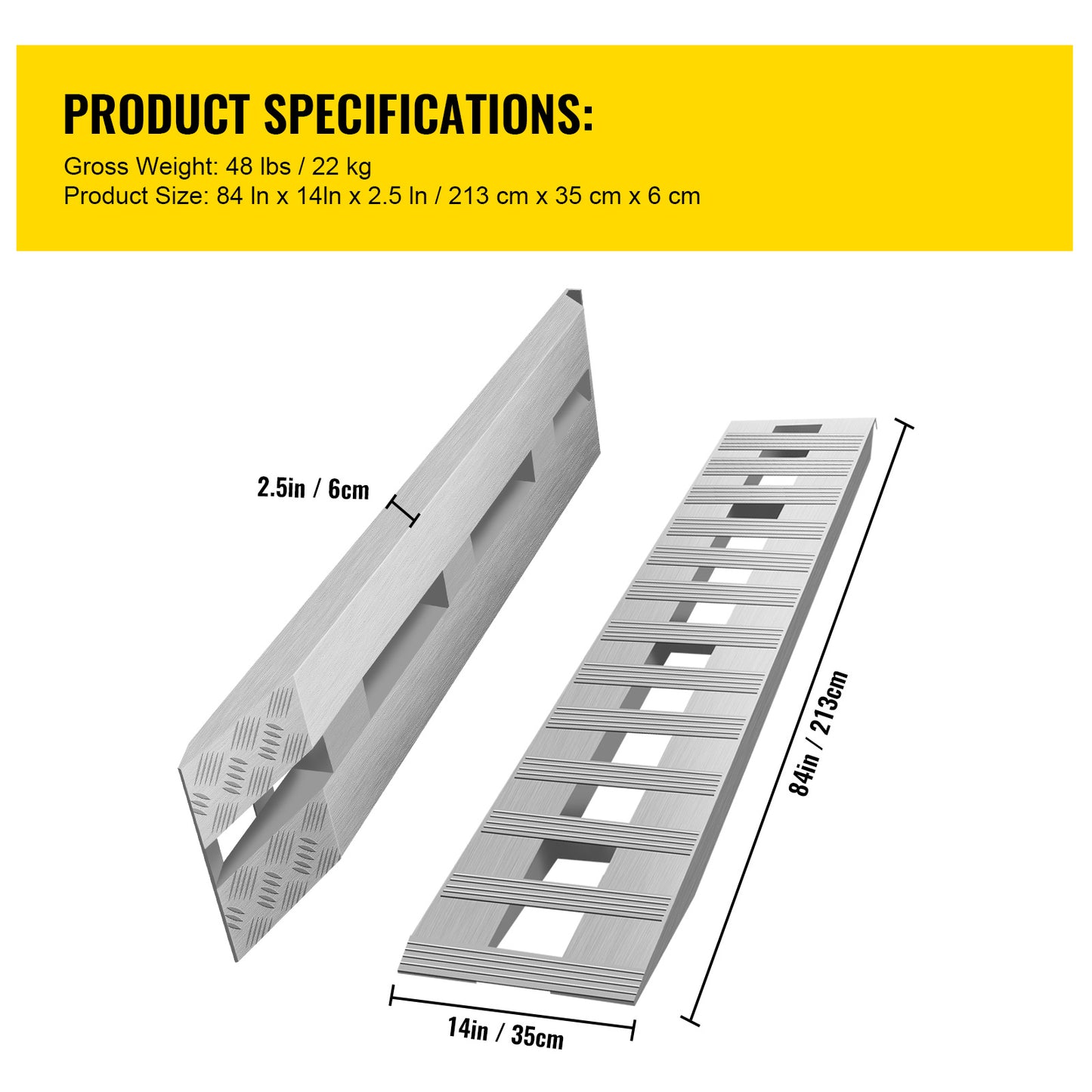 84x14x2.5 Inch Aluminum Ramps 6000LBS Capacity Car Trailer Truck ATV Ramps 1 Pair 2 Ramps