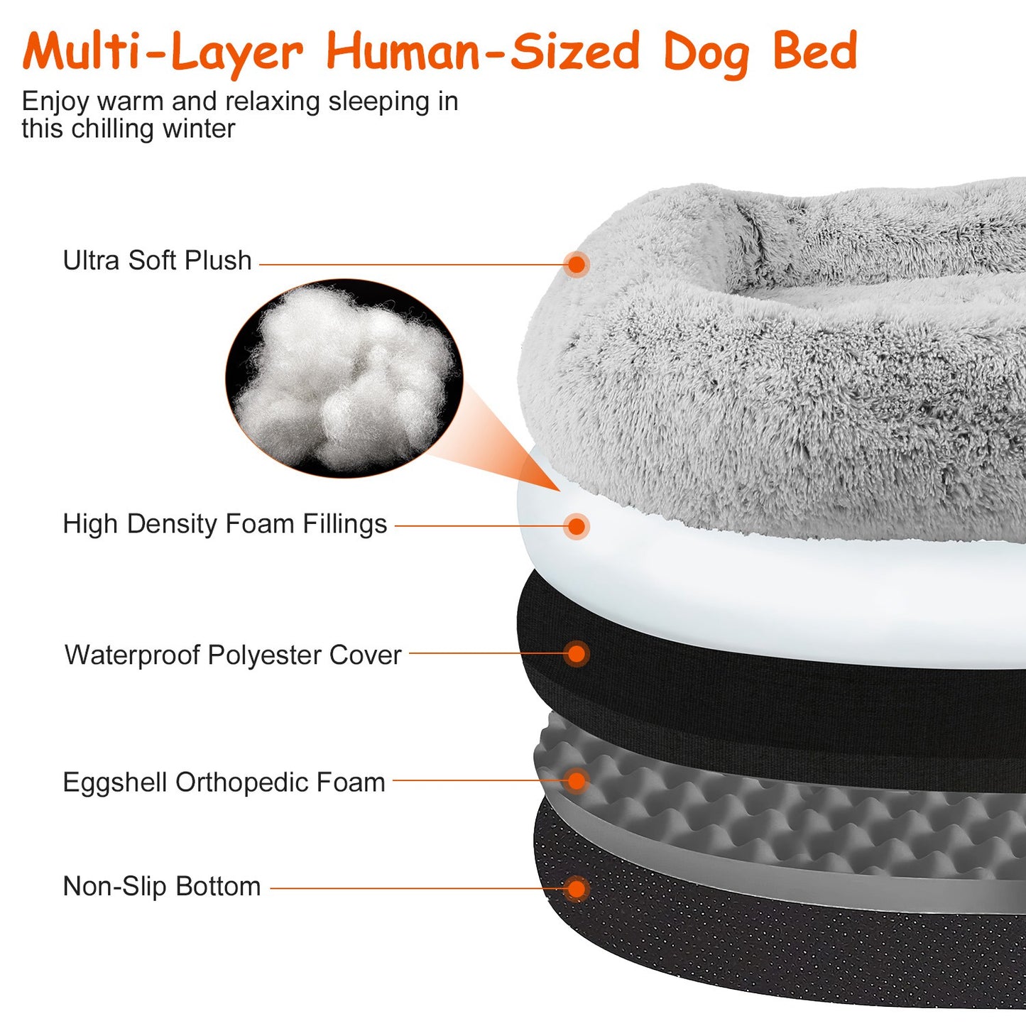 1Pc Large Foldable Human Size Dog Bed With Pillow Blanket Flurry Plush Napping Human-Sized Dog Bed Machine Washable Zipped Removable Cover For Pets Kids Adults Grey 71x45x10in