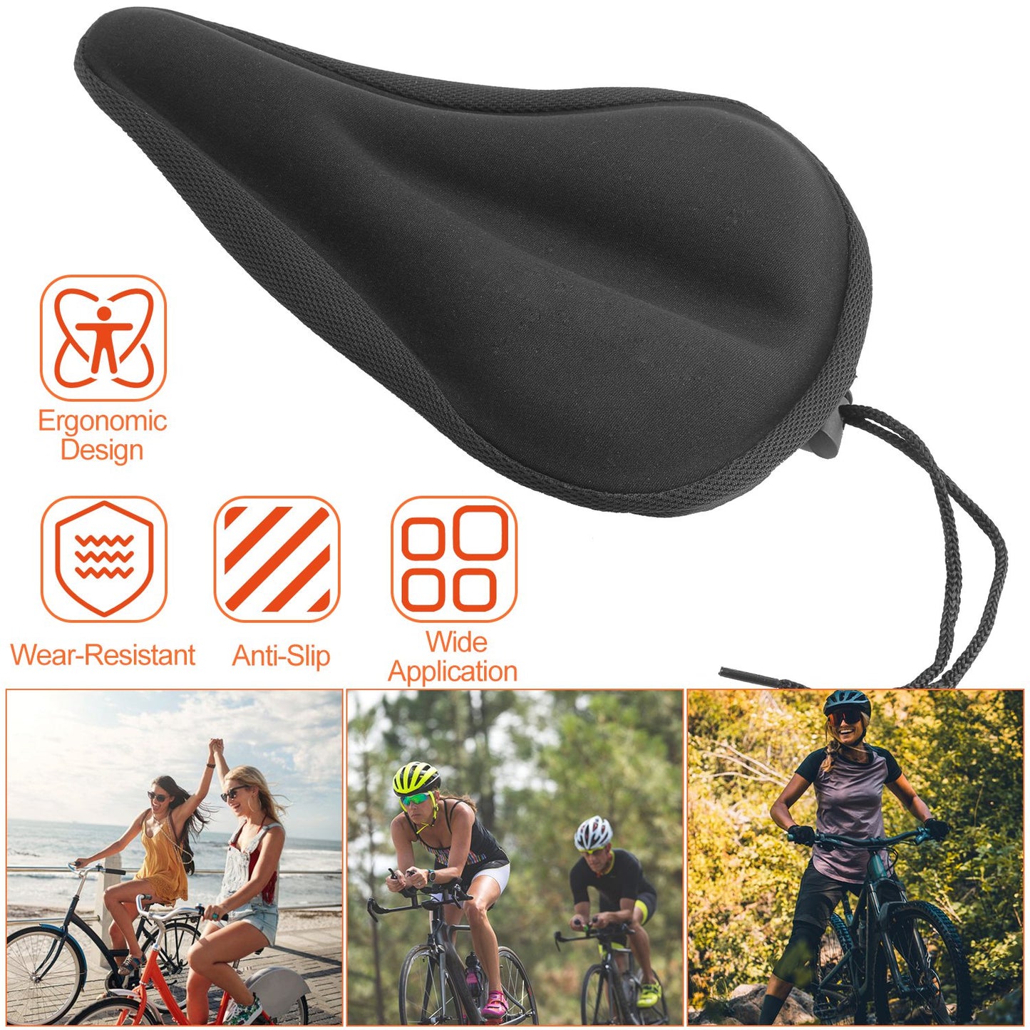 1Pc Bike Seat Cover Anti-Slip Comfortable Bicycle Padded Saddle Cover Wear Resistant Soft Gel Cushion For Narrow Bike Seats Mountain Bike Seat