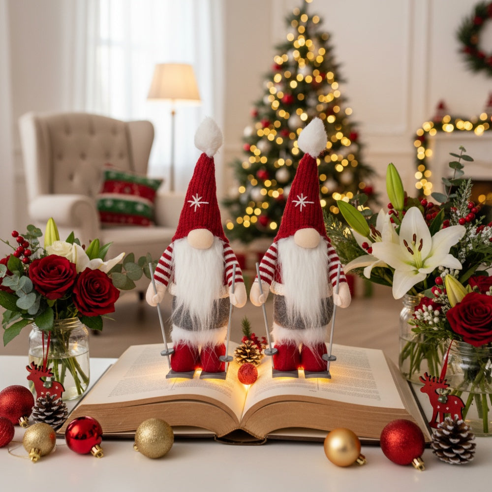 2PCS Set Christmas Gnome Decorations 5.9x4.5x15in Adorable Holiday Tabletop Ornaments Perfect For Party Gifts & Home Display