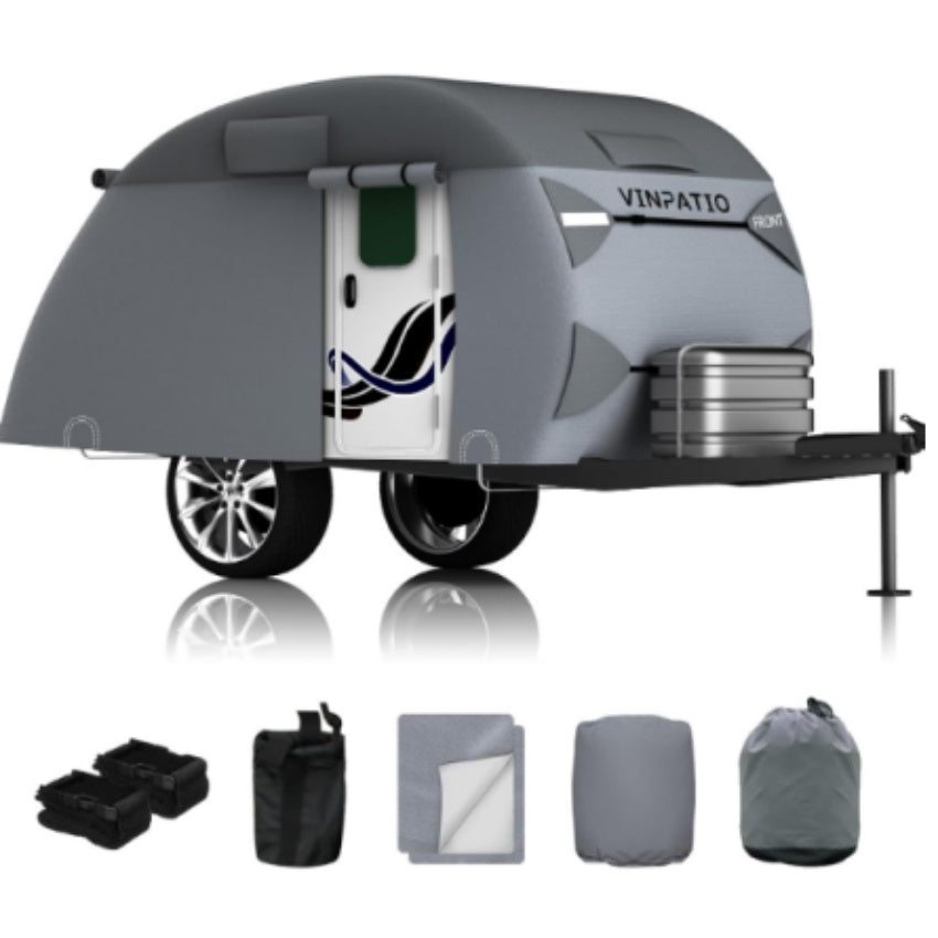 Heavy-Duty Teardrop Trailer Cover, All-Weather Protection With Windproof Straps - Extra Thick, Tear-Resistant, Breathable Fabric For Campers & RVs