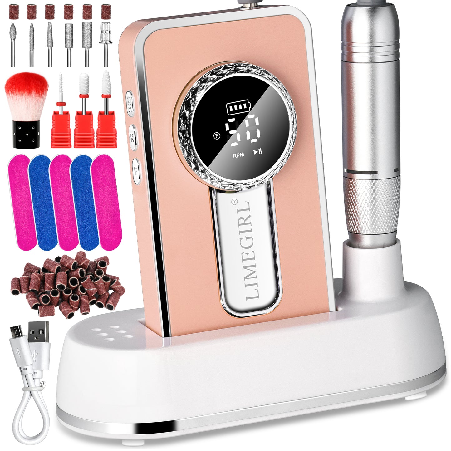 Electric 45000RPM Nail Drill Machine Rechargeable Portable Nail File Electric DIY Nail Drill Kit With Smart LCD Screen For Gel Nail Manicure And Pedicure Reflective Body Etc