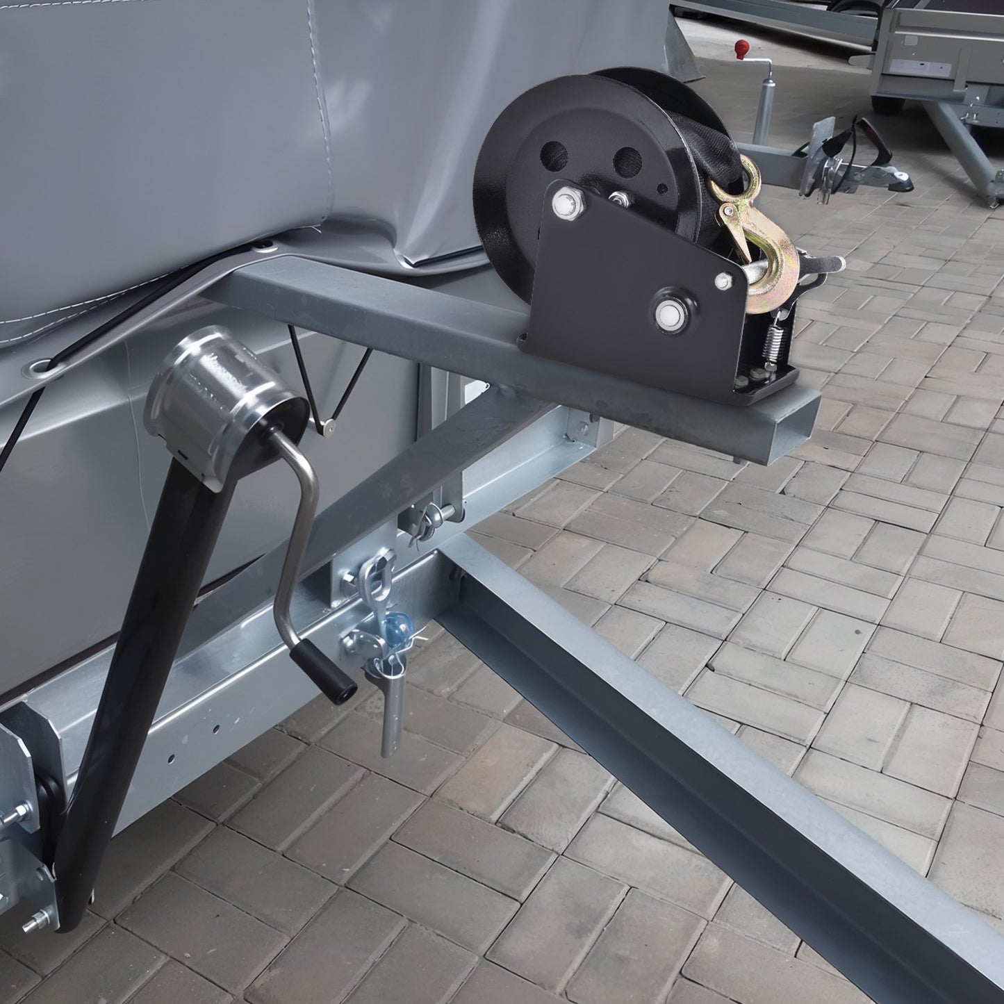 Hand Winch, 1600 Lbs Pulling Capacity, Boat Trailer Winch Heavy Duty Rope Crank With 33 Ft Polyester Strap And Two-Way Ratchet, Manual Operated Hand Crank Winch For Trailer, Boat Or ATV Towing