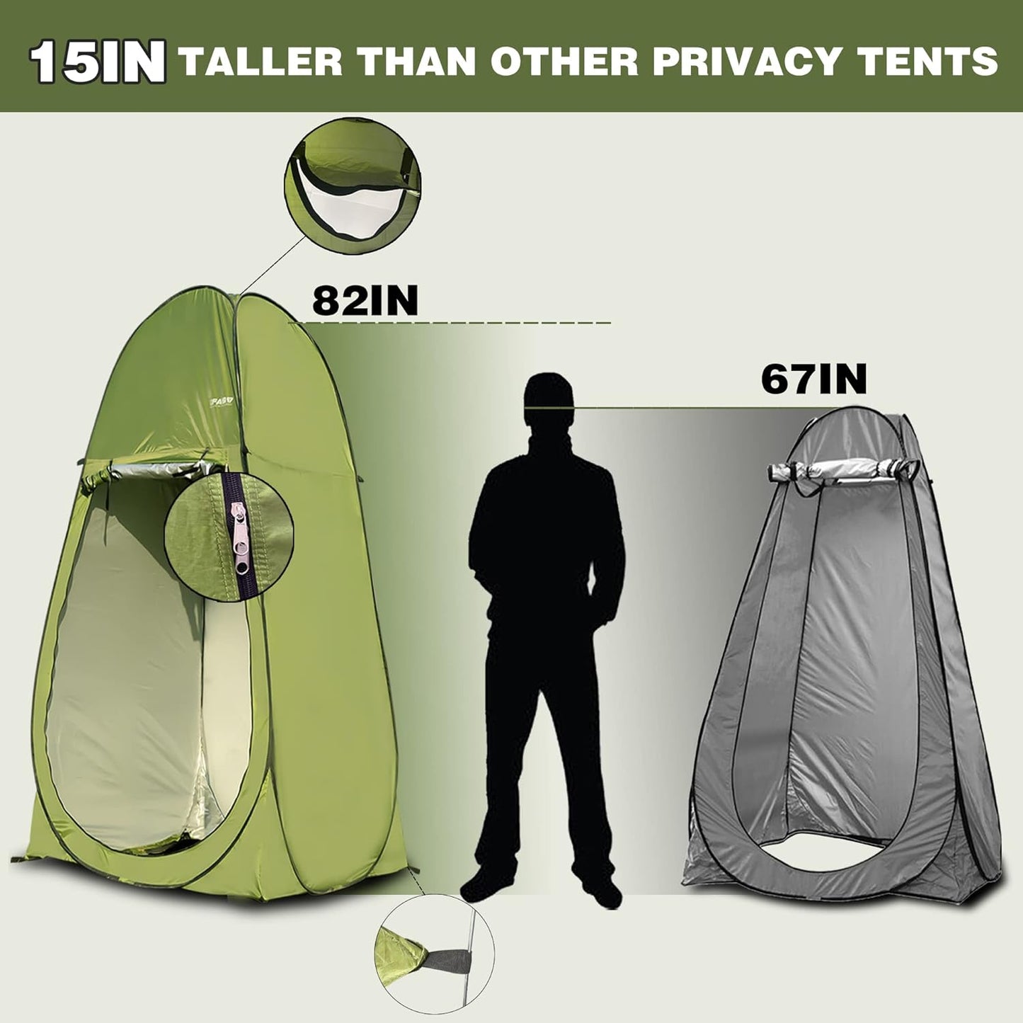 Camping Shower Tent 7FT Instant Up Privacy Tents, Portable Toilet Tent Outdoor Dressing Room, Foldable Camp Sun Shelter For Beach Fishing