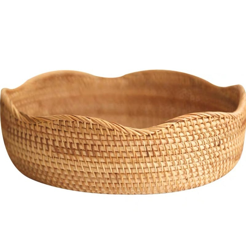 Woven Scalloped Rattan Holds Fruit Baskets, Candies, Snacks And Snack Plates