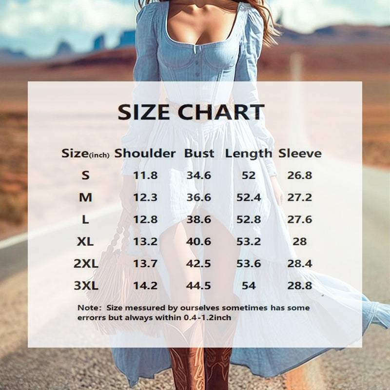 Women's Western Style Square Neck Maxi Dress Solid Color Long Sleeve Dress With Asymmetrical Hem For Spring Summer