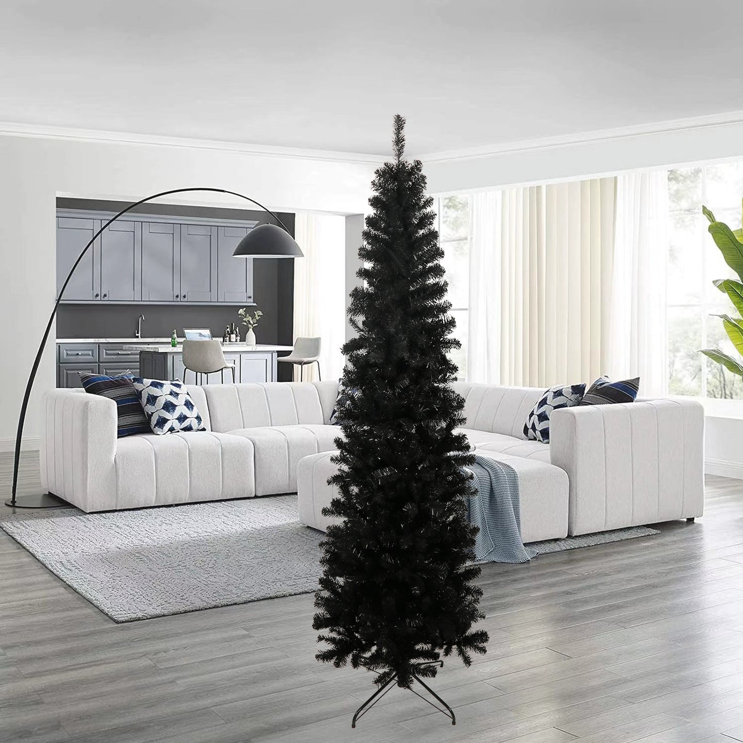 7.5 Ft. Black Slender Artificial Christmas Tree Including Collapsible Metal Stand