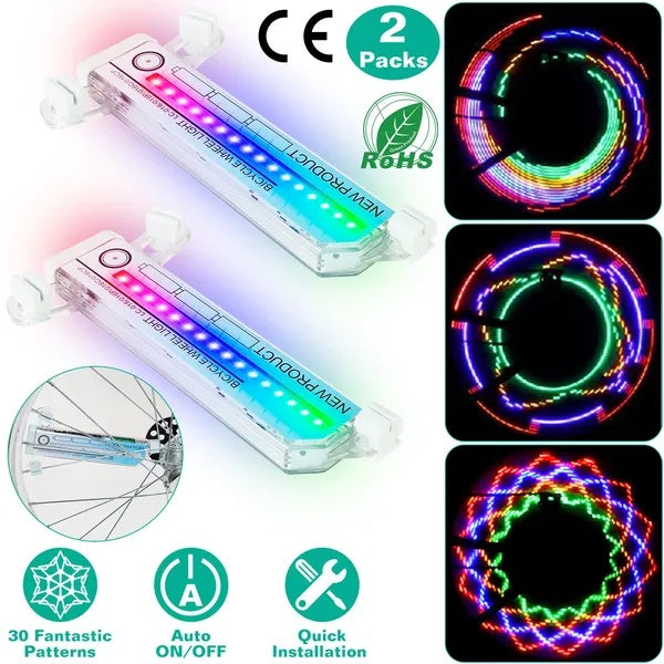 2Pcs 32LEDs Patterns Cycling Lights Rainbow Wheel Tire Lamp