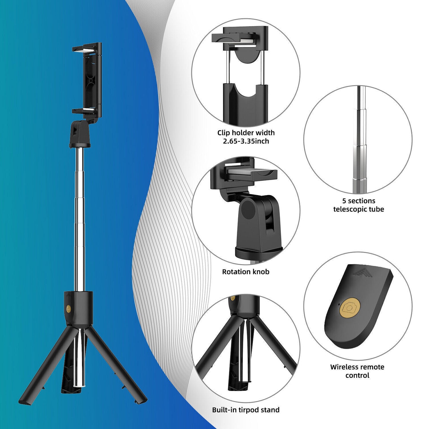 3-in-1 Universal Selfe Sick Tripod Stand For Cell Phone With Bluetooth Remote