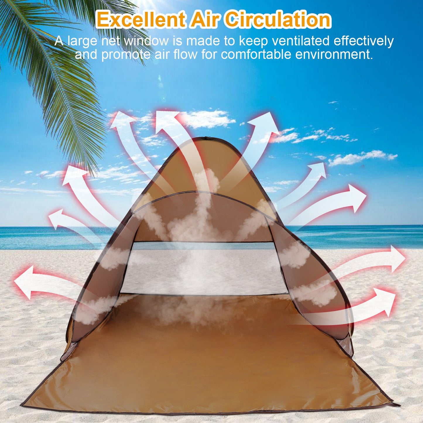 1Pc 2-3Person Beach Tent With Net Window Storage Bag 64.96 X 59.06 X 43.31in Anti-UV Automatic Waterproof For Outdoor Beach Camping Fishing Park Lake