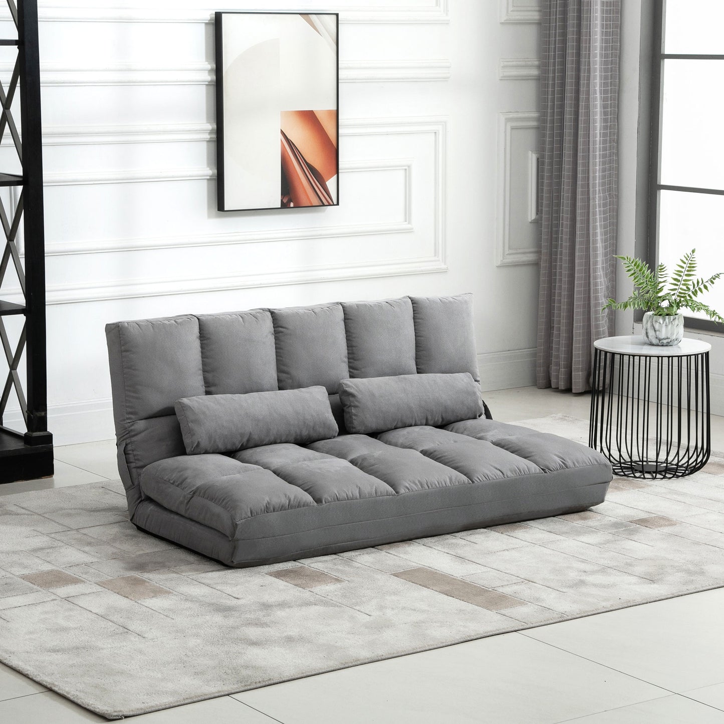 Convertible Floor Sofa Chair, Folding Couch Bed, Guest Chaise Lounge with 2 Pillows, Adjustable Backrest and Headrest, 51.25" L, Light Gray