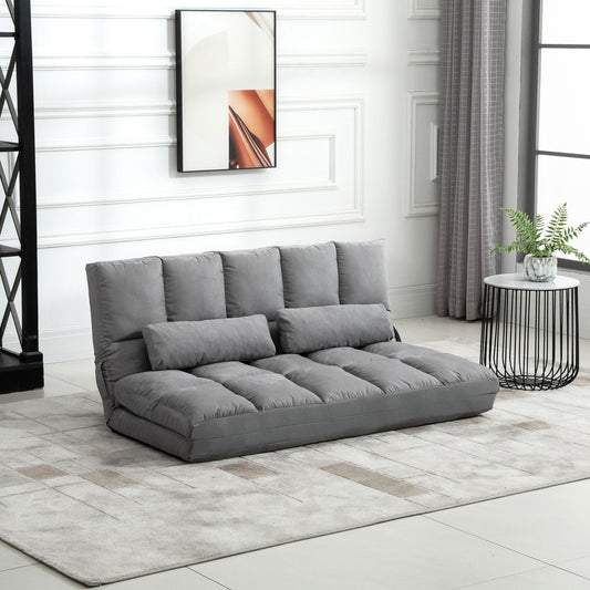 Convertible Floor Sofa Chair, Folding Couch Bed, Guest Chaise Lounge with 2 Pillows, Adjustable Backrest and Headrest, 51.25" L, Light Gray