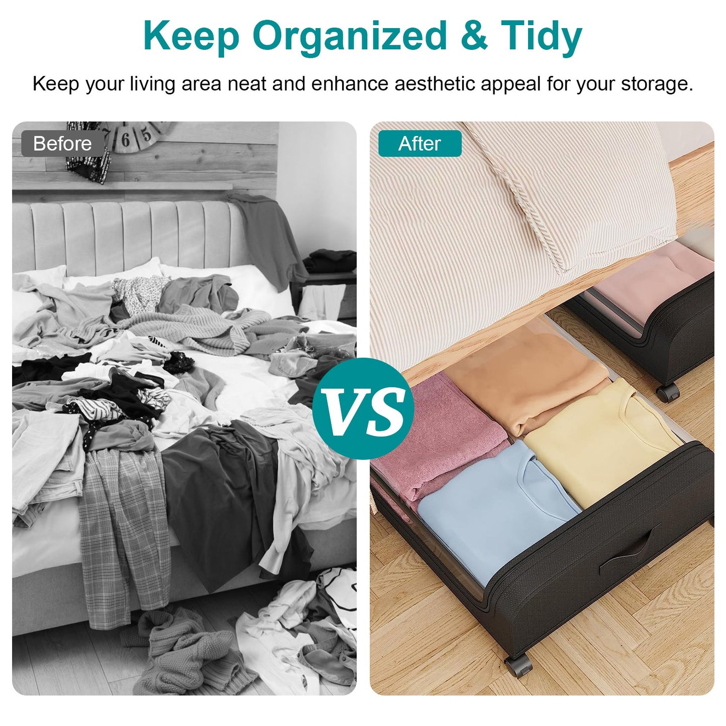 2Pcs  Under Bed Storage Containers With Lid Wheels Strap Handles 42L 11Gal Per Container Fedex Shipping