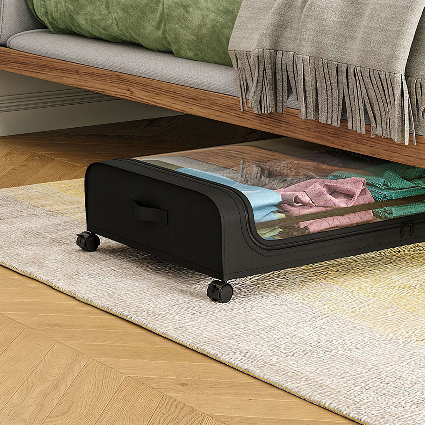 2Pcs  Under Bed Storage Containers With Lid Wheels Strap Handles 42L 11Gal Per Container Fedex Shipping