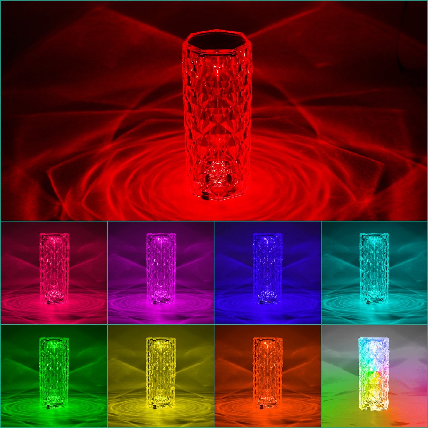 Crystal Diamond Rose Table Lamp Dimmable Remote Touch Control Beside LED Night Light Rechargeable 16 Color Change Atmosphere Bar Lamp