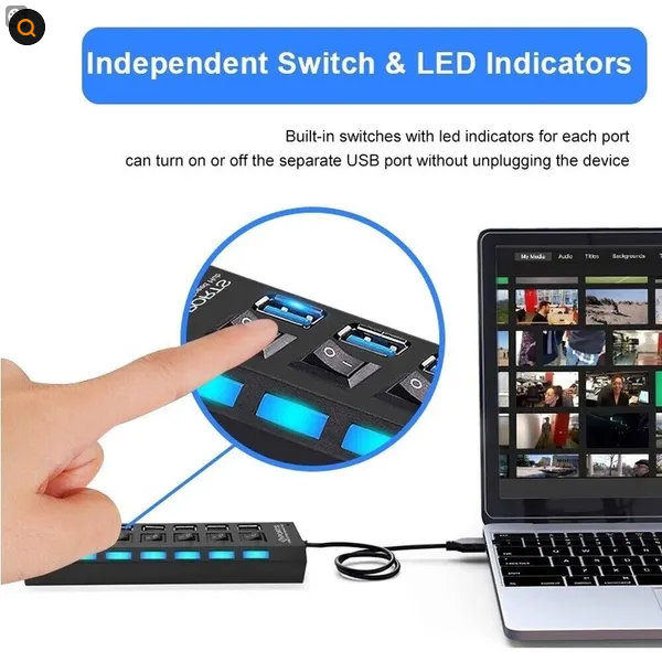 7 Port USB 2.0  3.0 Hub Splitter Adapter High Speed For PC Laptop Desktop