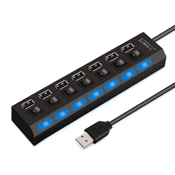 7 Port USB 2.0  3.0 Hub Splitter Adapter High Speed For PC Laptop Desktop
