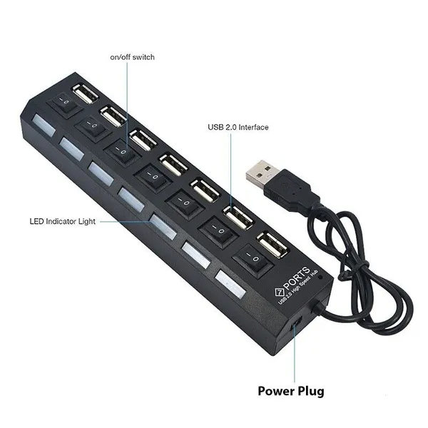 7 Port USB 2.0  3.0 Hub Splitter Adapter High Speed For PC Laptop Desktop
