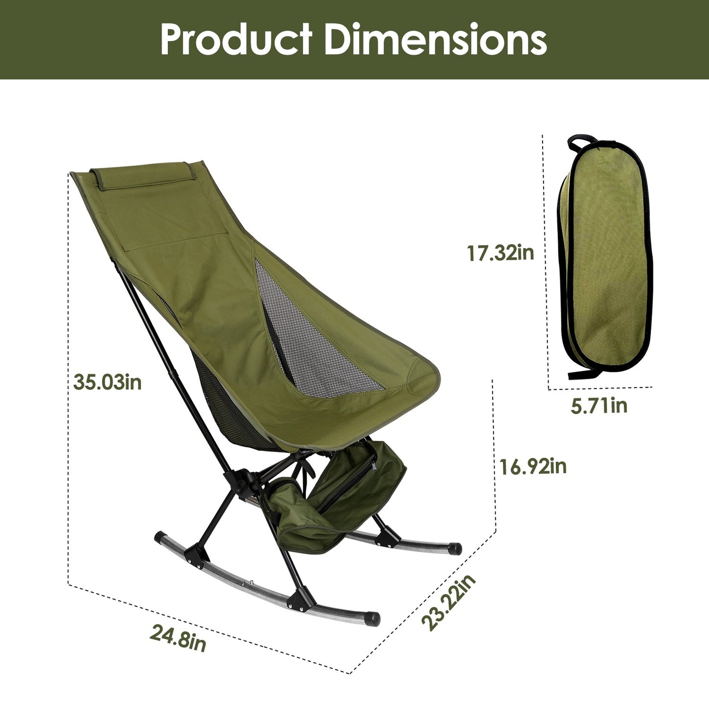 1Pc Portable Camping Rocking Chair 198LBS Weight Capacity Included Carry Bag High Back Rocker Chair For Patio Fishing Beach Lawn Travel