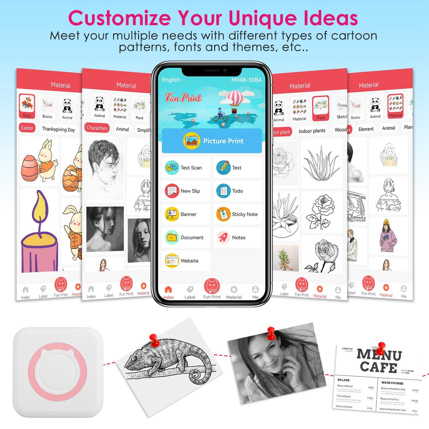 Mini Printer - Printer Paper 'Options' -- Pocket Wireless Thermal Printer Portable Mini Sticker Maker Machine Rechargeable Inkless Photo Printer For Printing Label Journal Study Notes Memo Photos