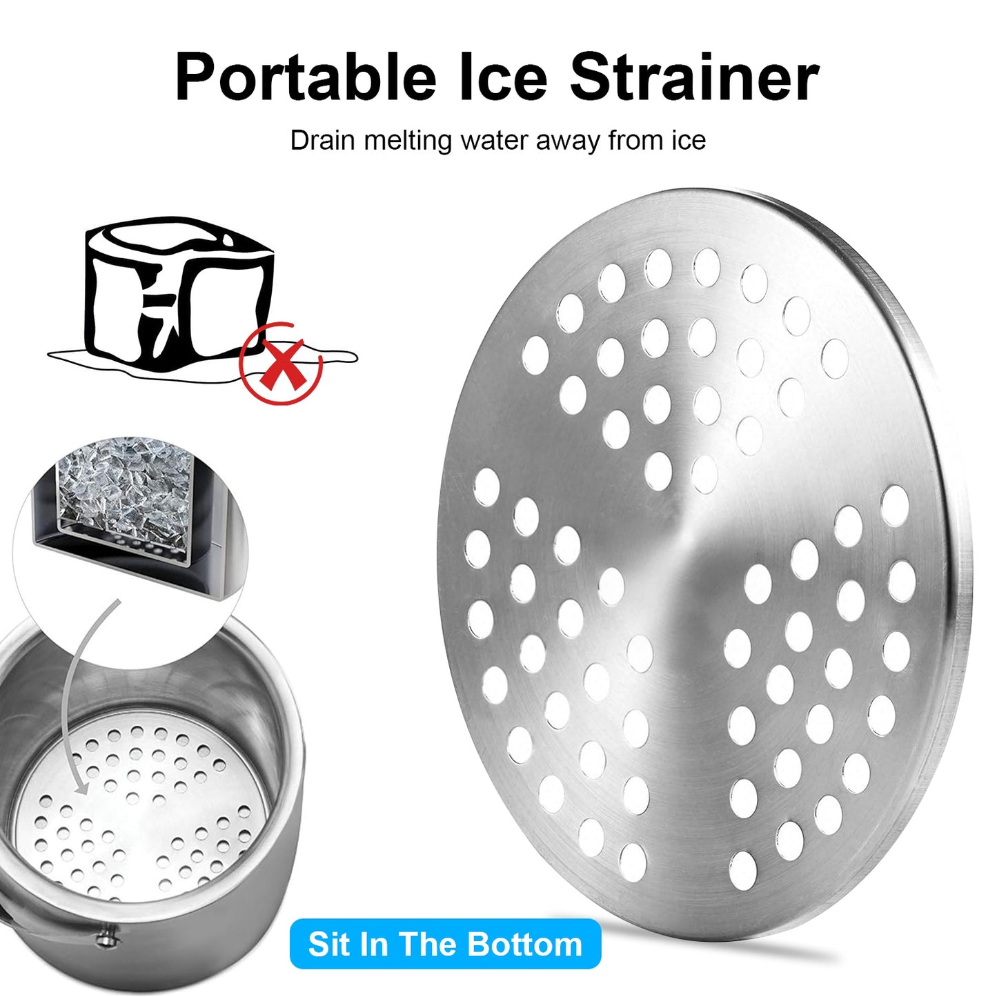 1 Set Double Wall Stainless Steel Insulated Ice Bucket 3L Ice Holder Ice Container With Lid Scoop Strainer Handle For Wine Champagne Beer Parties Cocktails