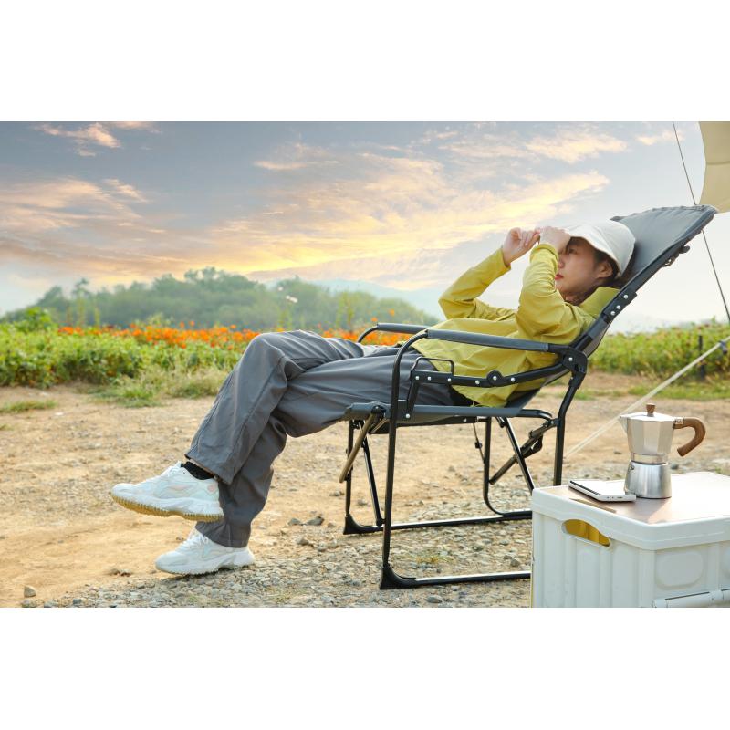 Heavy Duty Folding Camping Chair With Extra Large Portable Side Table And Pocket For Beach, Fishing, Travel, Picnic, And Lawn Gray