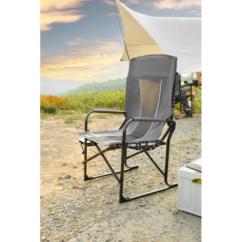 Heavy Duty Folding Camping Chair With Extra Large Portable Side Table And Pocket For Beach, Fishing, Travel, Picnic, And Lawn Gray