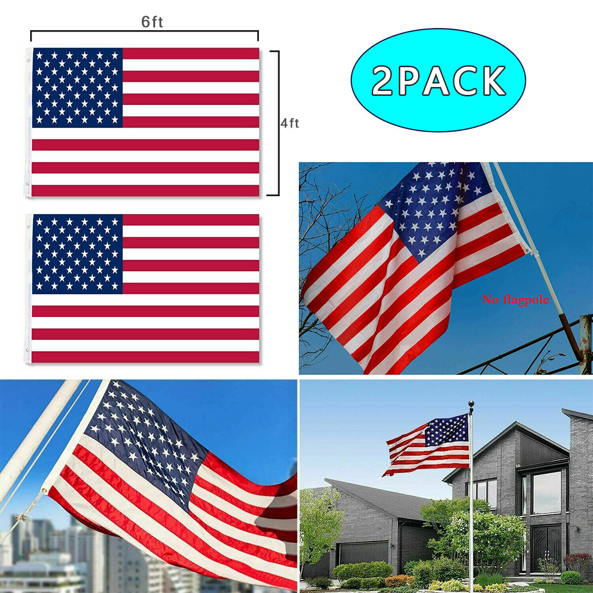 American Flags For Outside 4X6 FT USA Flag - Premium US Flag 120X180cm Heavy Duty Outdoor Large Nylon Flag Stars With Brass Grommets
