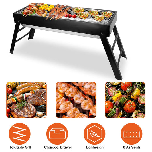 Foldable Charcoal BBQ Grill Stainless Steel Grill Net Easy Setup Portable Tabletop Barbecue Grill For Camping Picnic Outdoor Party
