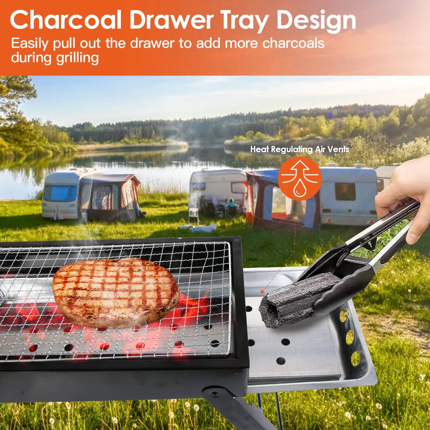 Foldable Charcoal BBQ Grill Stainless Steel Grill Net Easy Setup Portable Tabletop Barbecue Grill For Camping Picnic Outdoor Party
