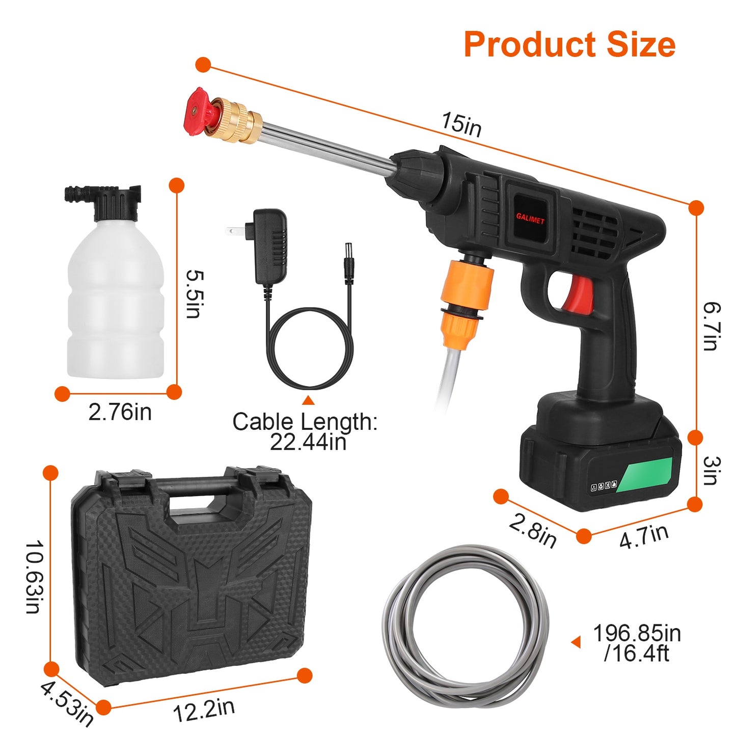 Cordless Pressure Washer Portable Electric Power Washer High Pressure Water Sprayer 363PSI Car Washer Cleaner With 12000mAh 48V Rechargeable Battery And Charger 2 Nozzles
