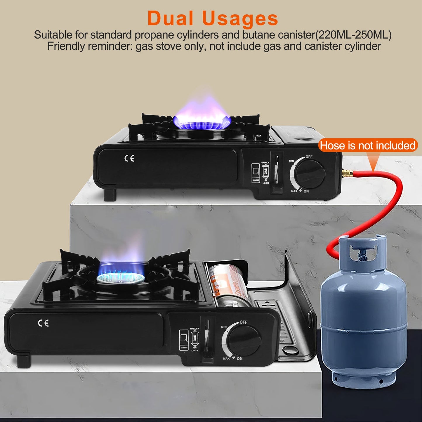 1Pc 3300W Portable Camping Stove Butane Canister Dual Fuel Burner Piezo Electric Ignition Single Burner With Automatic Tank Ejection Overpressure Cut Off Carry Case For Camping Hiking Picnic Fishing B
