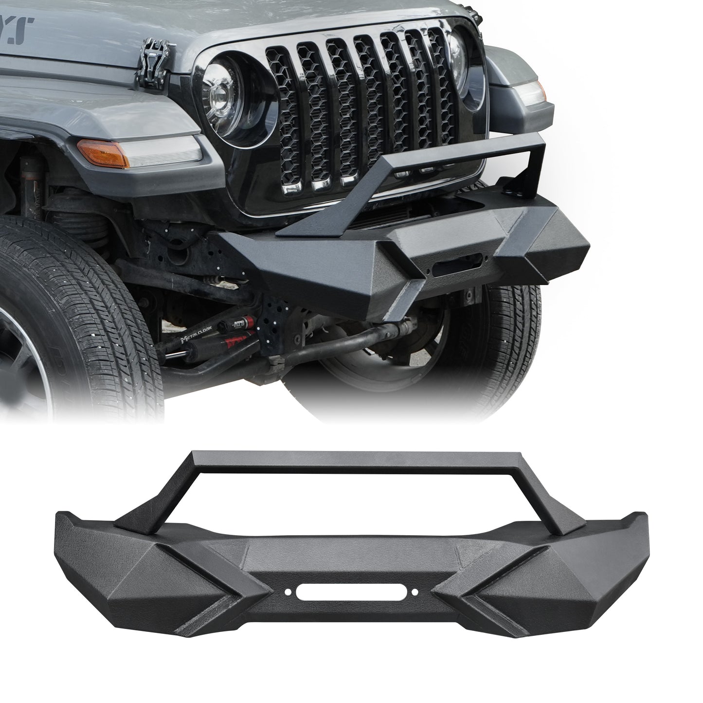X Style Front Bumper With Winch Plate Compatible With Wrangler JK 2007-2018 Heavy Duty Black Textured Manganese Steel Construction, Perfect For On And Off-Road Used
